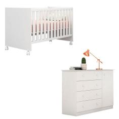 Imagem de Berço Doce Sonho e Cômoda Infantil Helena Branco Brilho - Phoenix