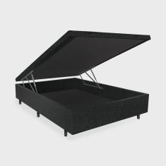 Imagem de Cama Box Baú Frontal casal padrão Bourbon Corano Linho Preto - 138x188