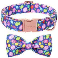 Imagem de Unique Style Paws Coleira de cachorro do dia de Páscoa com laço colorido ovo coelho coleira de cachorro gravata borboleta para cães grandes, médios e pequenos