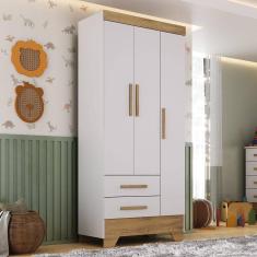 Imagem de Guarda Roupa Infantil 3 Portas e 2 Gavetas Tic Tac Branco Fosco/Marrom