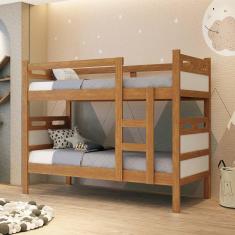 Imagem de Beliche De Solteiro Com Escada E Cabeceira 100% Mdf Nature Off White Jaspe Fênix
