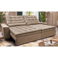 Imagem de Sofá Retrátil e Reclinável 2,52m Molas Ensacadas Cama Inbox Catar Velusoft Bege