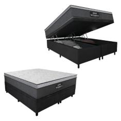 Imagem de Cama Box Baú Casal Queen Colchão Gazin Maximus Molas Ensacadas 158x198x65cm Cinza/Preto - Suporta até 120Kg por Pessoa