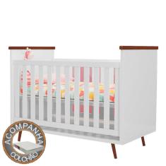 Imagem de Berço Americano Baby Wood Pés Retrô com Colchão 100% MDF Cor Branco com Amadeirado - Phoenix Baby