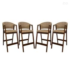 Imagem de Kit 4 Banquetas Alta para Ilha de Cozinha Ravena Madeira Maciça Pinhão Sintético Bege CCS