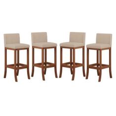 Imagem de Kit 4 Banquetas Média Encosto Estofado 38x90Cm Ilha Espanha Madeira Ma