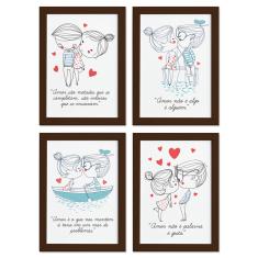 Imagem de Quadros Com Frases Namorados Moldura Marrom 33X43cm Kit 4Un