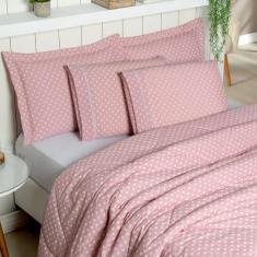 Imagem de Edredom Cama Queen 03 peças Algodão Percal 180 Fios Poá Rosê