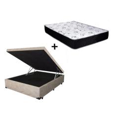 Imagem de Cama Box Baú Casal Conforto Suede Bege + Colchão Casal Conforto Espuma D23 20x138x188
