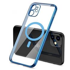 Imagem de Capa de carregamento sem fio magnética de chapeamento de luxo para iPhone 13 12 11 Pro Max Mini XR Xs X 7 8 Plus Capa de silicone macio, azul, para iPhone 12Pro Max