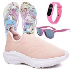 Imagem de Tenis Infantil Meninas Calce Facil Leve Tipo Meia + Chinelo Oculos Rel