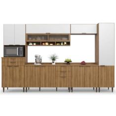 Imagem de Armário de Cozinha Completa Com Balcão Nicho Para Micro Ondas 13 Portas 5 Gavetas Paris Nogal/Branco Batrol