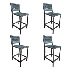 Imagem de Kit 4 Banquetas França em Corda Náutica e Base em Alumínio Preta para Área Gourmet Cinza
