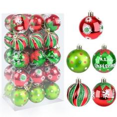 Imagem de Bolas de enfeite de Natal – 30 peças de conjuntos de bolas de Natal de plástico inquebráveis de 6 cm, pequenas bolas de árvore de Natal vermelhas e verdes, enfeites para pendurar para decoração de