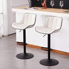 Imagem de YOUNUOKE Conjunto de 2 banquetas de bar pretas estofadas modernas com altura de balcão e banco giratório traseiro ajustável banco de couro PU banco de cadeira de bar para ilhas de cozinha