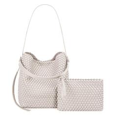 Imagem de DSGUTWO Bolsa feminina de couro vegano, bolsa de ombro com alça superior e bolsas, Arroz branco