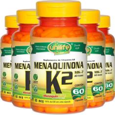Imagem de Kit com 5 Vitamina K2 Menaquinona MK7 60 cápsulas Unilife