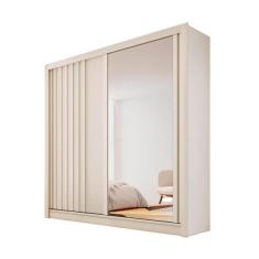 Imagem de Guarda Roupa Ripado com Espelho 2 Portas 4 Gavetas - Lugano-Off White - Made Marcs