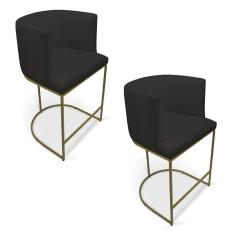 Imagem de Kit 2 Banquetas Paola Linho Base Metálica Dourada - D`rossi Cor A79 Preto
