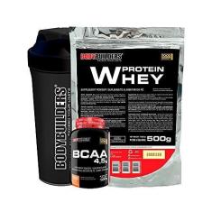 Imagem de Kit Whey Protein 500g + BCAA 100g + Coqueteleira - Bodybuilders Sabor Baunilha