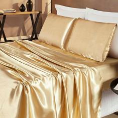 Imagem de Jogo De Lençol Casal Cetim Shine 4 Peças Dourado