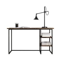 Imagem de Mesa de computador moderna estilo simples mesa de PC escritório doméstico mesa retrô de madeira com prateleiras de armazenamento ferro forjado desktop PC mesa de laptop estação de trabalho mesa de PC