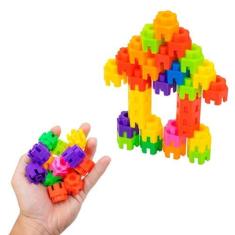 Imagem de Brinquedo De Montar Interativo Plastico Blocos Infantil Coloridos Hexagonais Encaixar C/ 64pcs