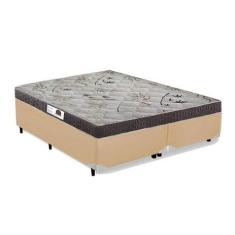Imagem de Cama Box Casal Colchão Espuma D33 Bordado + Box Bipartido Sintético Bege Serra Negra 52x138x188