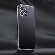 Imagem de Capa de telefone de couro para iPhone 14 12 11 13 15 Pro Max 15Pro 14Pro Chapeamento de luxo com proteção total de lente capa traseira, preta (A006), para iPhone 12 Pro