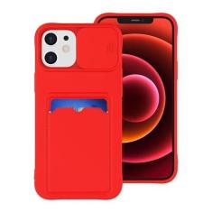 Imagem de Slide Camera Protection Wallet Holder Card Bag Capa de telefone para iPhone 15 14 12 11 13 Pro Max X XR XS 7 8 Plus Capa de silicone macia, vermelha, para iPhone 12 Mini