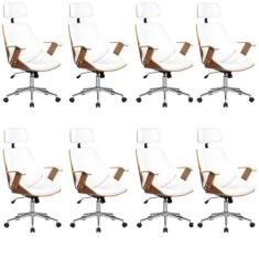 Imagem de Kit 8 Cadeiras de Escritório Presidente Giratória com Apoia Cabeça Office Lisboa Branco