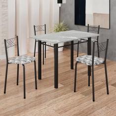 Imagem de Conjunto Sala de Jantar Mesa Retangular 100x60cm Tampo Granito Topázio 4 Banquetas Maragogi Yescasa Mosaico Branco Preto/Preto Fosco