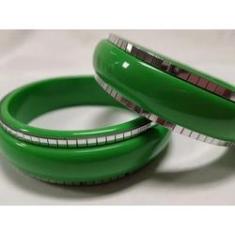 Imagem de pulseira bracelete de acrilico com detalhes de espelhos verde kit 2pç