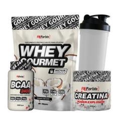 Imagem de Kit Whey Protein Refil + Creatina 300G + Bcaa Cáps + Coqueteleira - Fn