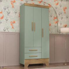 Imagem de Guarda Roupa Infantil 3 Portas 2 Gavetas Catavento Rodial, Verde/Natur