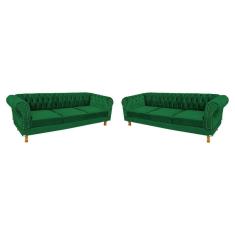Imagem de 2 Sofás Chesterfield Capitone Duque Suede Verde Bandeira 2,00