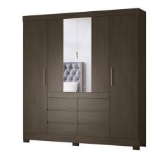 Imagem de Guarda Roupa Roupeiro De Casal Malala C/ Espelho Ébano - Bela Móveis -