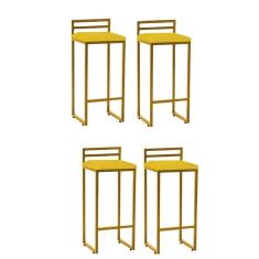 Imagem de Kit 04 Banqueta Alta Com Encosto Petra Balcão Bar Cozinha Bistrô Ferro Dourado Sintético Amarelo - Ahazzo Móveis