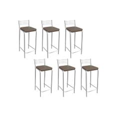 Imagem de Banqueta de Cozinha Gênova B705 Kit 6 Un Cromado/Marrom 21 - Kappesberg