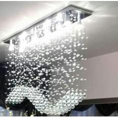 Imagem de Lustre Para Sala De Jantar  Retangular De 70X20cm  Com Cristais Legítimos E Base De Inóx