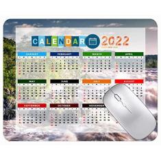 Imagem de Mouse pad 2022 Calendário com feriados, River Stream Trees Stones Mouse Mat para jogos