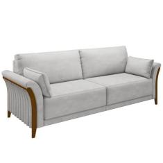 Imagem de Sofá Living 3 Lugares 222cm Pés Madeira Roya M22 Veludo Cinza - Mpozen