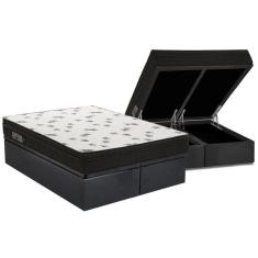 Imagem de Cama Box Baú Queen: Colchão Espuma Ortobom D45 Light Saúde OrtoPillow + Base CRC Suede Gray(158x198)