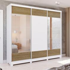 Imagem de Guarda-Roupa Casal 100% mdf Kappesberg c/Pés e 6 Espelhos 3 Portas de Correr 6 Gavetas Branco/Nogueira