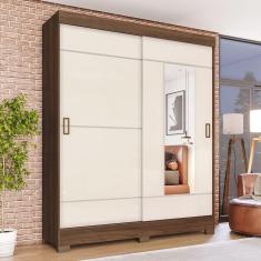 Imagem de Guarda Roupa Solteiro Com Espelho 2 Portas 2 Gavetas Jackie Casa 812 Castanho Com Off White