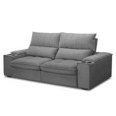 Imagem de Sofá Retrátil 3 Lugares Com Porta Copo 210cm Andes F05 Veludo Cinza - Mpozenato