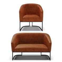 Imagem de Sofá Namoradeira e Poltrona Base Industrial Preto Stella Corano D03 - D'Rossi