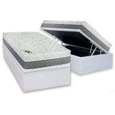 Imagem de Cama Box Baú Solteiro: Colchão Molas Ensacadas Luckspuma MasterPocket Aspen One Side + Base CRC Courano White(88x188)