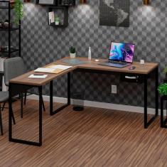 Imagem de Mesa de Canto em L Escrivaninha com 1 Gaveta Industrial 150x150cm Nogal