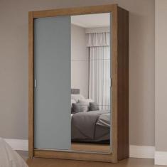 Imagem de Guarda-roupa Solteiro 2 Portas de Correr com Espelho Rustic/cinza Milano Madesa